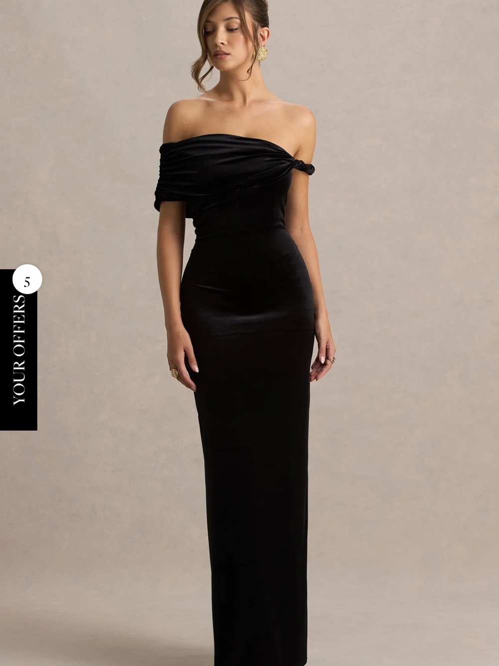 Club L London Black One-Shoulder Velvet Evening Gown